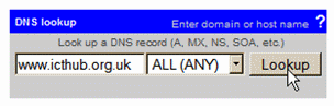 Screenshot of DNS Lookup dialogue on www.dnsstuff.com