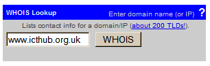 Screenshot of WHOIS dialogue on www.dnsstuff.com