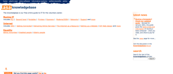 Screenshot of original knowledgebase home page, 2001