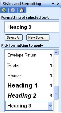 Styles and formatting options