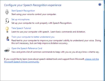 Screenshot, Windows Vista speech recognition options