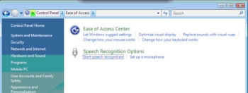 Windows Vista speech recognition options