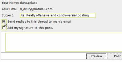 Screen shot showing Report this Message form