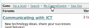 Screen shot showing My ControlCentre link