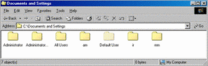 Windows Documents and Settings Folder showing profiles