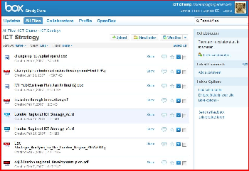 screenshot of box.net online file storage showling list of files