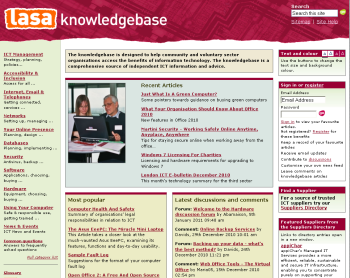 Screen shot of current knowledgebase home page