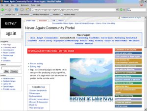 Never Again International's Community Portal wiki page