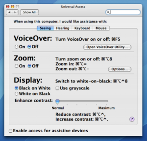 Mac OS 10.4 Universal Access screen