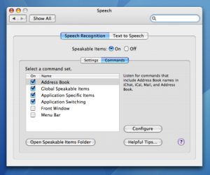 Mac OS 10.4 Speech Recognition, Commands Tab